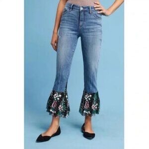 Pilcro and the Letterpress Women's Jeans size 29 Floral Flared Tulle Embroidered